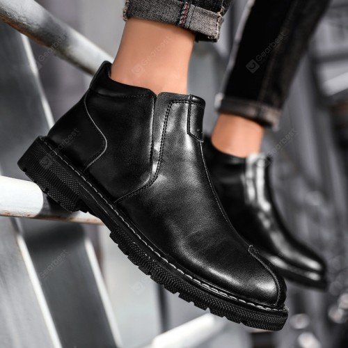 Winter High-top Casual Leather Boots British Chelsea Short Boots Tooling Plus Velvet Warm Cotton Shoes