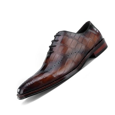 Square Toe 100%Genuine Calf Leather Embossed Crocodile Bespoke Leather Shoes Men Handmade Men Shoe Oxford Lacing Flats