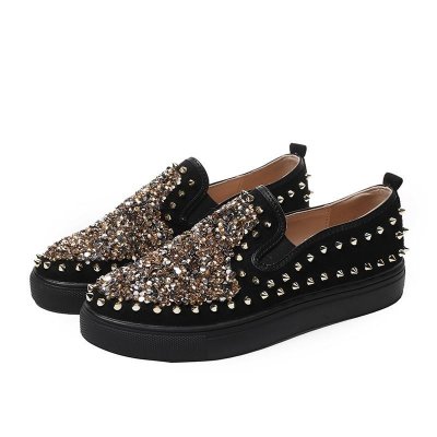 Couple Models Explosion Models Casual Shoes New Trend Fashion Round Head Rivet Rhinestone Casual Shoes Woman Sapato Feminin